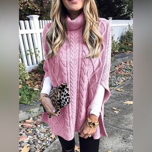 Pink Cable Knit Turtleneck Sweater 10010057640